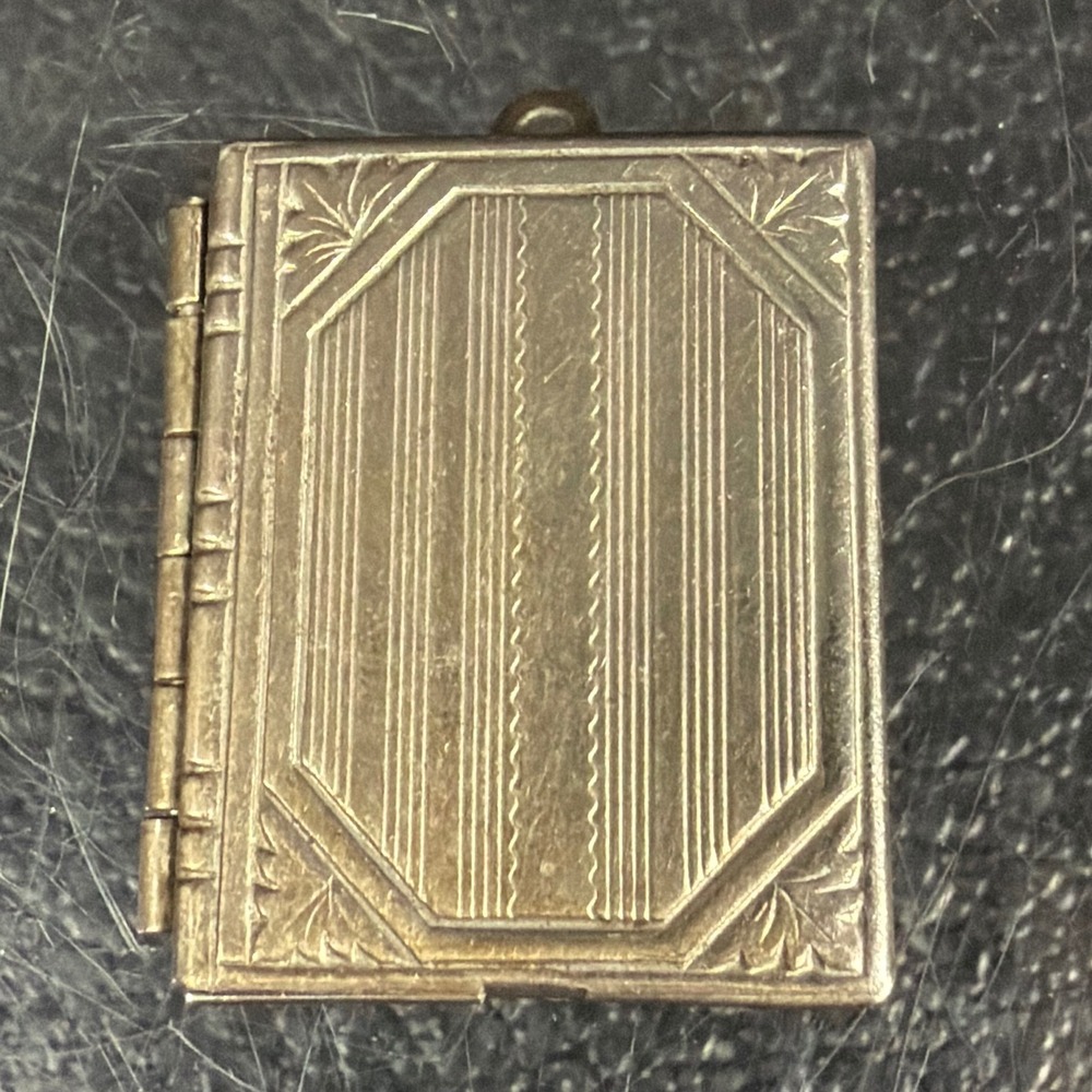 Vintage Sterling Silver Book Locket Engine Turned Pinstripe Floral Charm